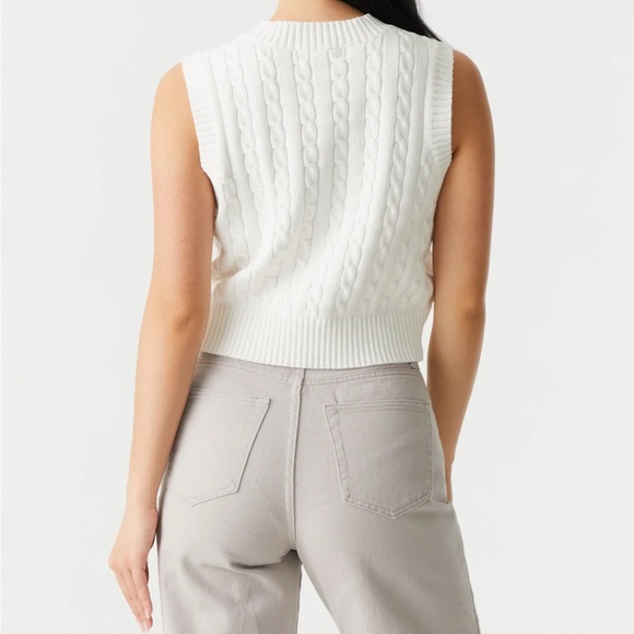 Cropped Cable Knit Vest LOT V Neck Sweater Vintage Y2K Retro XL White Green Crop - Picture 2 of 7